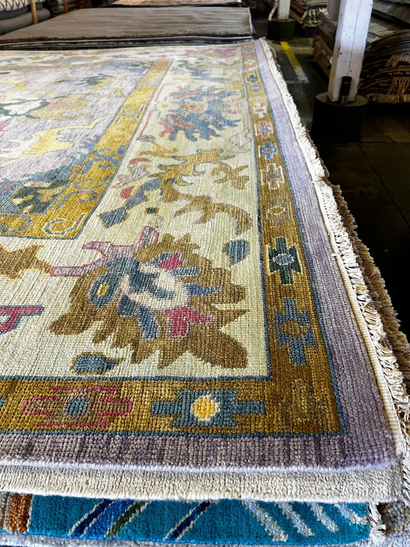 Loyola 9x12 Violet and Ivory Hand-Knotted Oushak Rug | Banana Manor Rug Factory Outlet