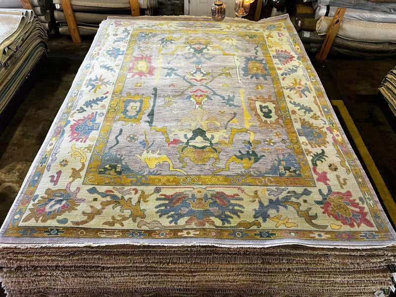 Loyola 9x12 Violet and Ivory Hand-Knotted Oushak Rug | Banana Manor Rug Factory Outlet