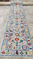 Lubna Azabal 2.6x10.3 Sky Blue Hand-Knotted Oushak Runner | Banana Manor Rug Company