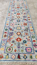 Lubna Azabal 2.6x10.3 Sky Blue Hand-Knotted Oushak Runner | Banana Manor Rug Company