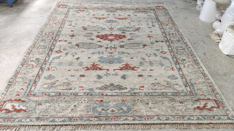 Lyla 8x10 Silver and Beige Hand-Knotted Oushak Rug | Banana Manor Rug Company