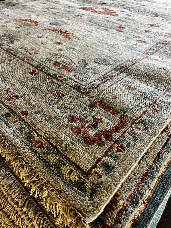 Lyla 8x10 Silver and Beige Hand-Knotted Oushak Rug | Banana Manor Rug Company