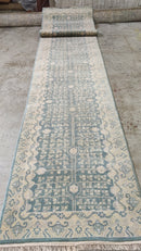Lynn Van Royen 2.9x15 Light Blue and Ivory Hand-Knotted Oushak Runner | Banana Manor Rug Company