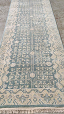 Lynn Van Royen 2.9x15 Light Blue and Ivory Hand-Knotted Oushak Runner | Banana Manor Rug Company