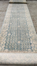 Lynn Van Royen 2.9x15 Light Blue and Ivory Hand-Knotted Oushak Runner | Banana Manor Rug Company