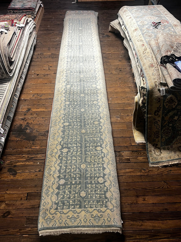 Lynn Van Royen 2.9x15 Light Blue and Ivory Hand-Knotted Oushak Runner | Banana Manor Rug Factory Outlet