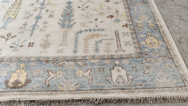 Lyra 8x10 Ivory and Grey Hand-Knotted Oushak Rug | Banana Manor Rug Company