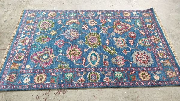 Maaike Neuville 4x6.6 Light Blue Hand-Knotted Oushak Rug | Banana Manor Rug Company