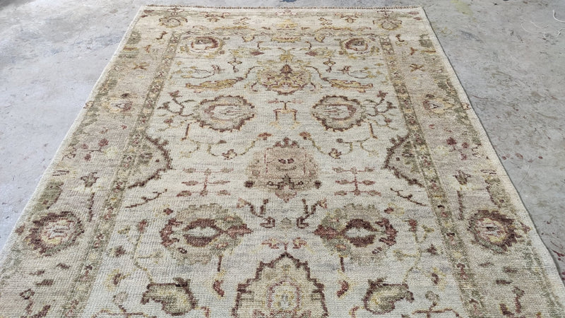 Mackenzie 6x9 Beige and Tan Hand-Knotted Oushak Rug | Banana Manor Rug Company