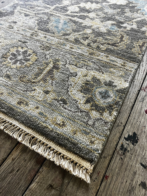 "Madelief" Dark Grey and Light Blue Hand-Knotted Oushak Sample 8x10 | Banana Manor Rug Company