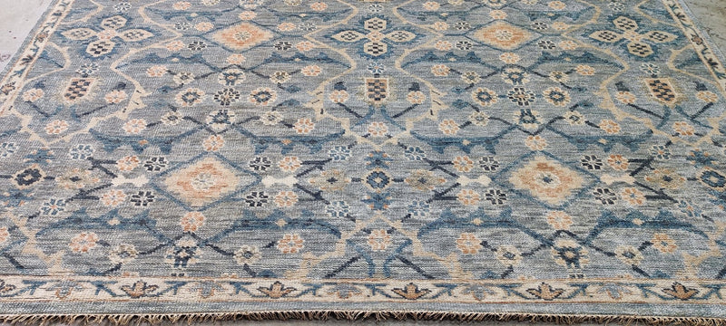 Madeline Stuart Blue and Grey Hand-Knotted Oushak Rug 10x14 | Banana Manor Rug Company