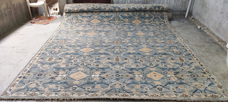 Madeline Stuart Blue and Grey Hand-Knotted Oushak Rug 10x14 | Banana Manor Rug Company