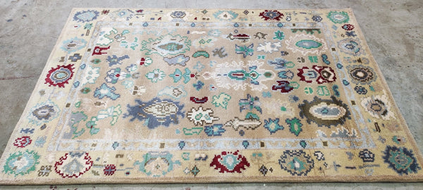 Maggie Benedict Hand-Knotted Oushak Rug Tan 4x6 | Banana Manor Rug Company