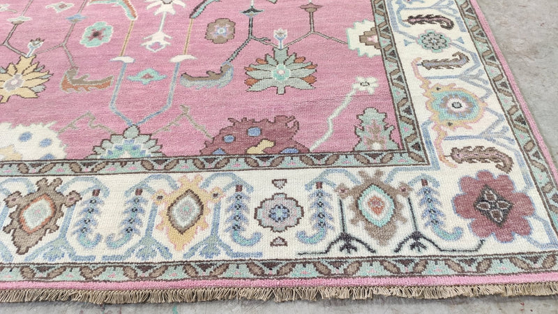 Mallorie Grace 8x10 Pink and Ivory Hand-Knotted Oushak Rug | Banana Manor Rug Company