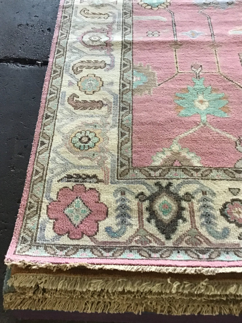 Mallorie Grace 8x10 Pink and Ivory Hand-Knotted Oushak Rug | Banana Manor Rug Company