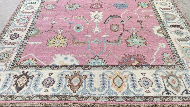 Mallorie Grace 8x10 Pink and Ivory Hand-Knotted Oushak Rug | Banana Manor Rug Company