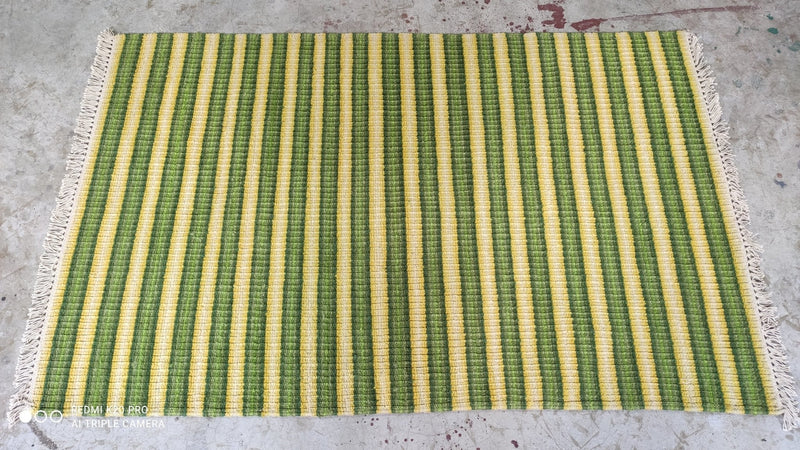 Manny Pacquiao 3x5 Green and Yellow Striped Handwoven Durrie Rug | Banana Manor Rug Company