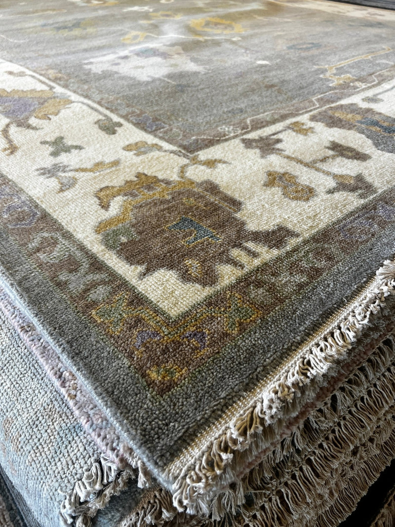 Maple 9x12 Grey and Ivory Hand-Knotted Oushak Rug | Banana Manor Rug Company