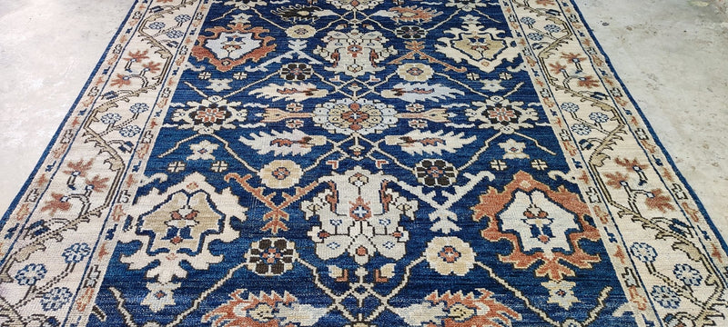 Marbé Blue and Beige Hand-Knotted Oushak Rug 8x10 | Banana Manor Rug Company