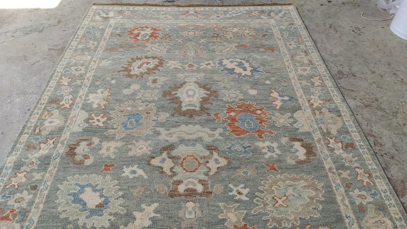 Margaret 6x9 Aqua Hand-Knotted Oushak Rug | Banana Manor Rug Company