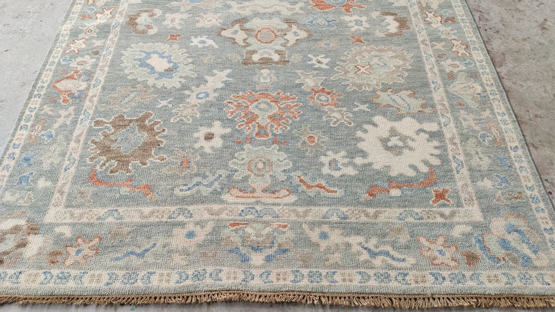 Margaret 6x9 Aqua Hand-Knotted Oushak Rug | Banana Manor Rug Company