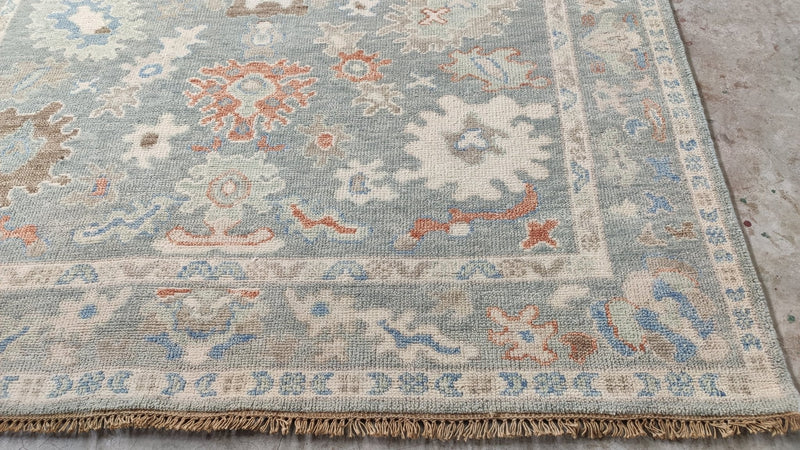 Margaret 6x9 Aqua Hand-Knotted Oushak Rug | Banana Manor Rug Company