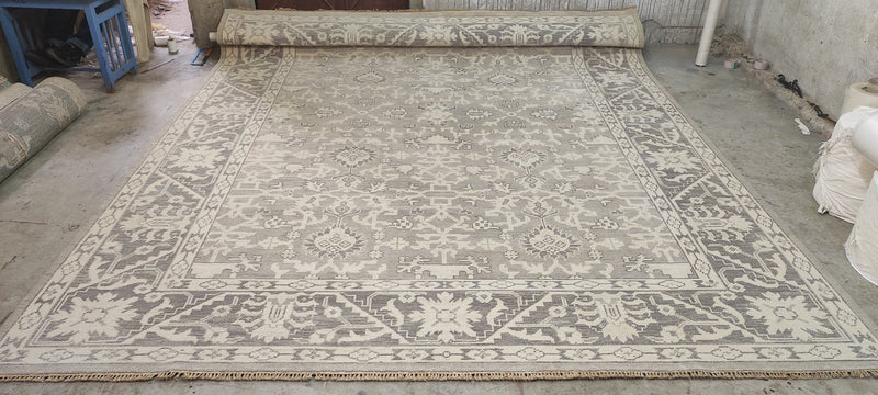 Margaret Trudeau 10x13.9 Silver and Grey Hand-Knotted Oushak Rug | Banana Manor Rug Company