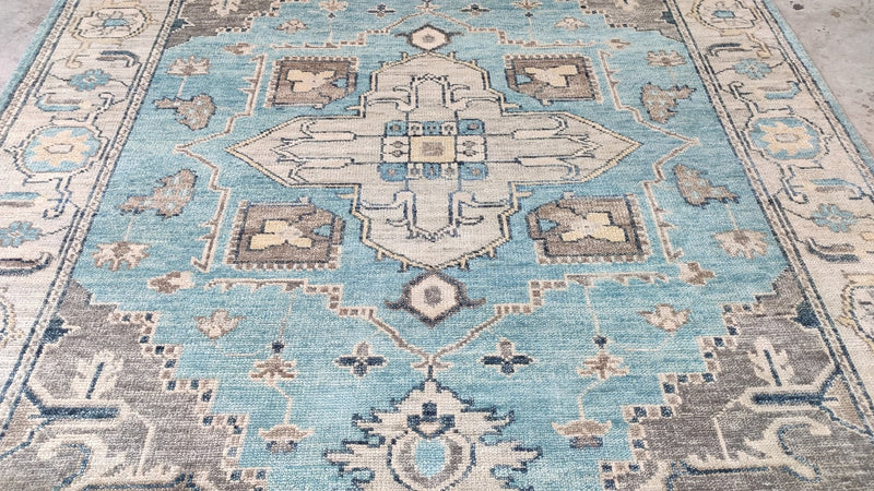 Maria 8x9.9 Light Blue and Ivory Hand-Knotted Oushak Rug | Banana Manor Rug Company