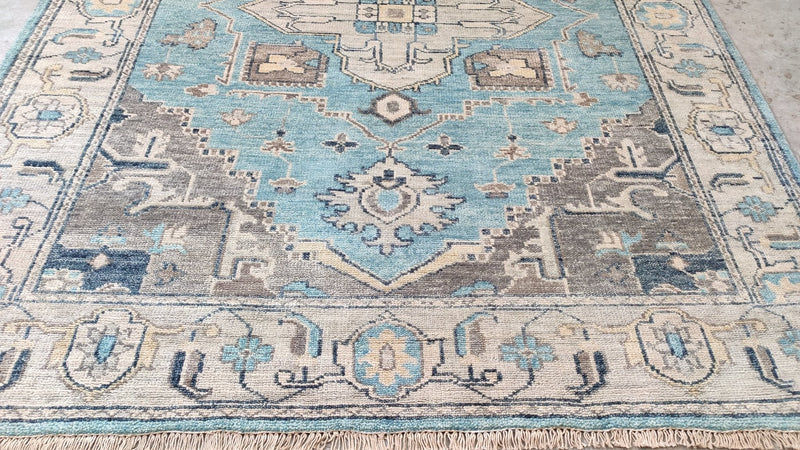 Maria 8x9.9 Light Blue and Ivory Hand-Knotted Oushak Rug | Banana Manor Rug Company