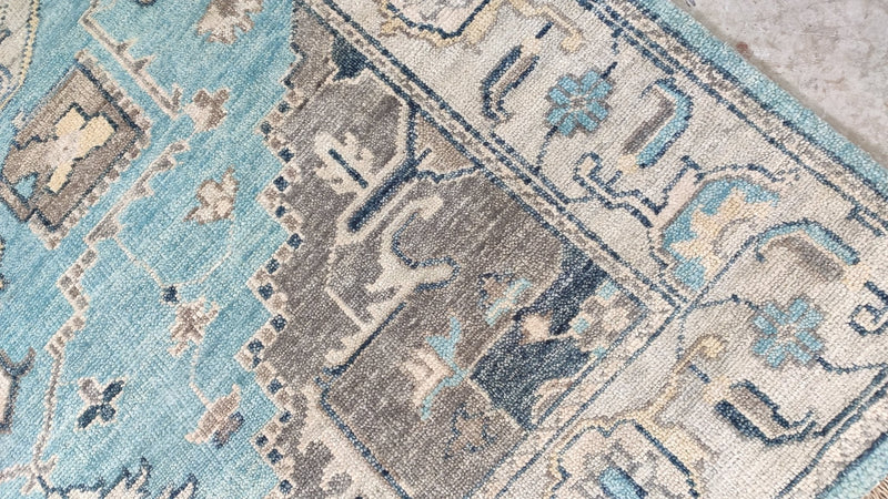 Maria 8x9.9 Light Blue and Ivory Hand-Knotted Oushak Rug | Banana Manor Rug Company