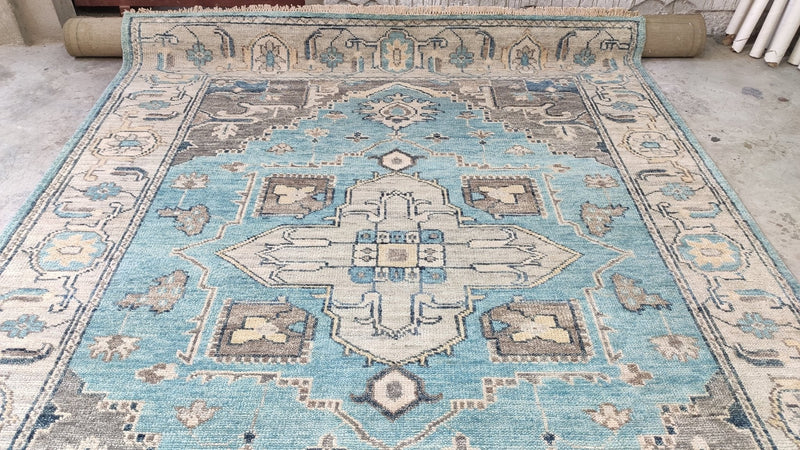 Maria 8x9.9 Light Blue and Ivory Hand-Knotted Oushak Rug | Banana Manor Rug Company