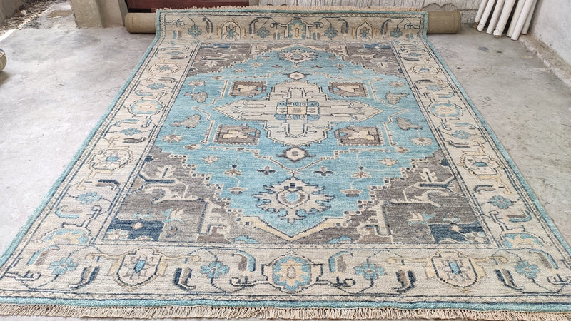 Maria 8x9.9 Light Blue and Ivory Hand-Knotted Oushak Rug | Banana Manor Rug Company