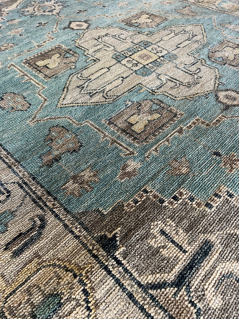 Maria 8x9.9 Light Blue and Ivory Hand-Knotted Oushak Rug | Banana Manor Rug Company