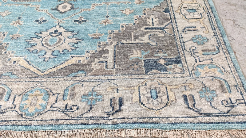 Maria 8x9.9 Light Blue and Ivory Hand-Knotted Oushak Rug | Banana Manor Rug Company