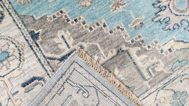 Maria 8x9.9 Light Blue and Ivory Hand-Knotted Oushak Rug | Banana Manor Rug Company