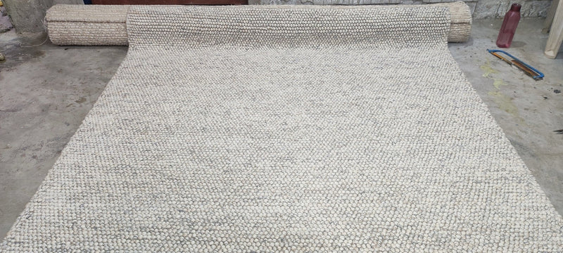 Maria Barrell Handwoven Wool Durrie Natural Grey Loop Ball 6.6x9.6 | Banana Manor Rug Company