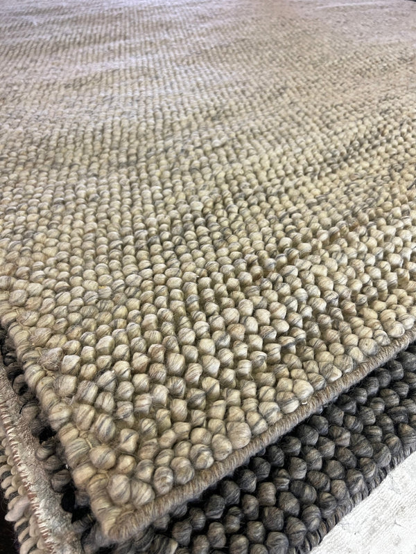 Maria Barrell Handwoven Wool Durrie Natural Grey Loop Ball 6.6x9.6 | Banana Manor Rug Factory Outlet