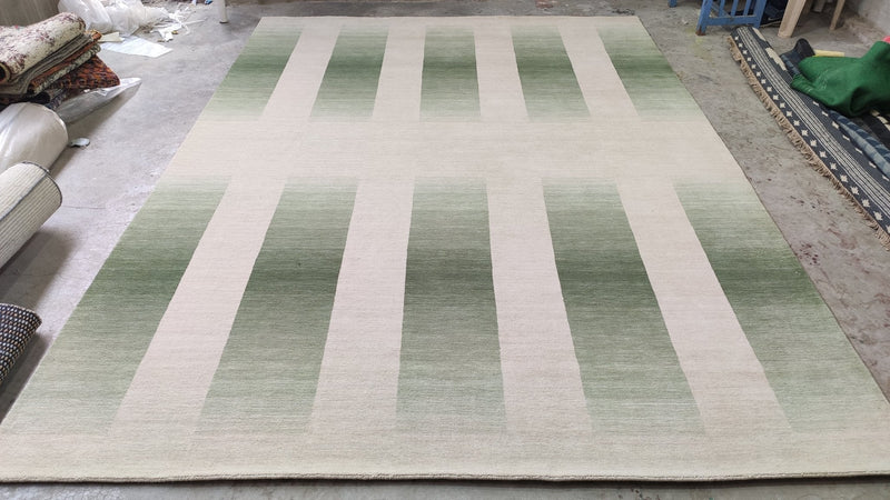 Marian 8x11 Ivory and Green Handwoven Modern Rug | Banana Manor Rug Company