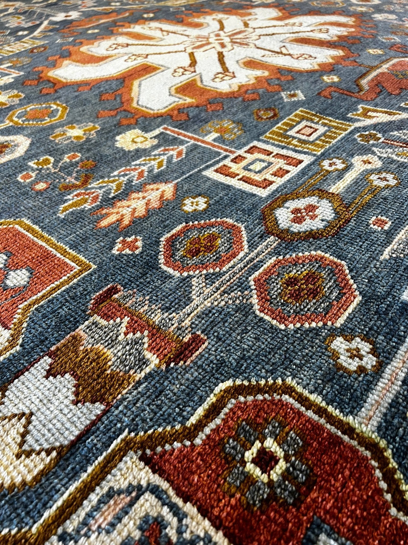 Marian McEvoy Blue and Grey Hand-Knotted Oushak Rug 9x12 | Banana Manor Rug Factory Outlet