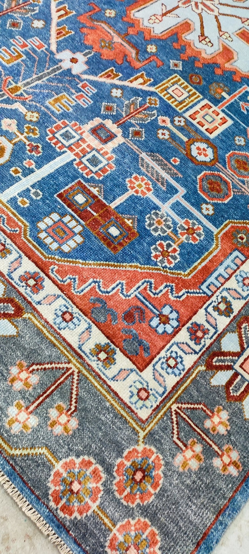 Marian McEvoy Blue and Grey Hand-Knotted Oushak Rug 9x12 | Banana Manor Rug Company