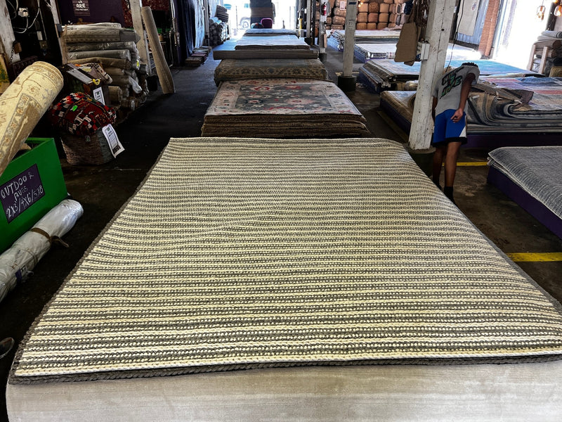 Marie 8x10 Ivory and Grey Striped Handwoven Durrie Rug | Banana Manor Rug Company