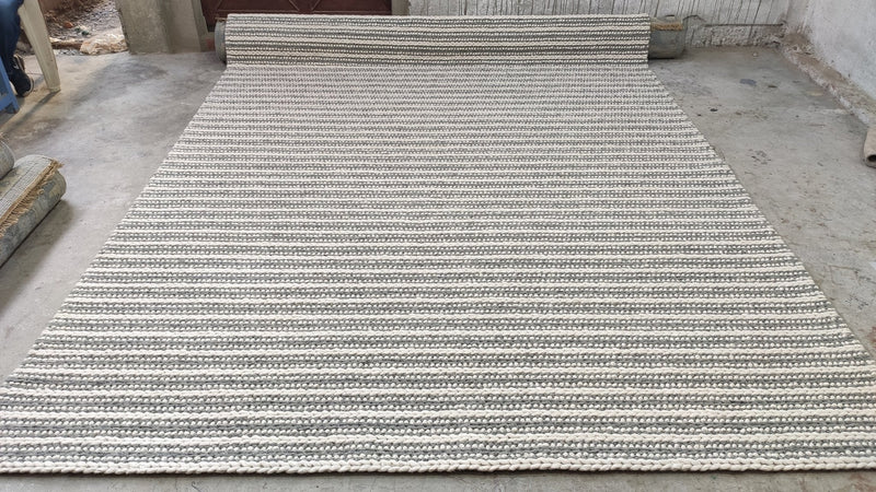 Marie 8x10 Ivory and Grey Striped Handwoven Durrie Rug | Banana Manor Rug Company