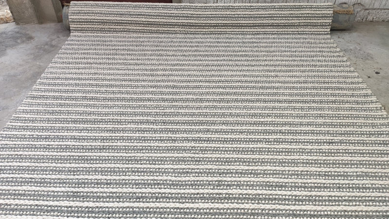 Marie 8x10 Ivory and Grey Striped Handwoven Durrie Rug | Banana Manor Rug Company