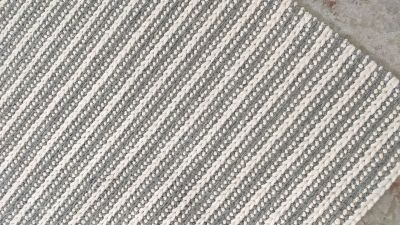 Marie 8x10 Ivory and Grey Striped Handwoven Durrie Rug | Banana Manor Rug Company