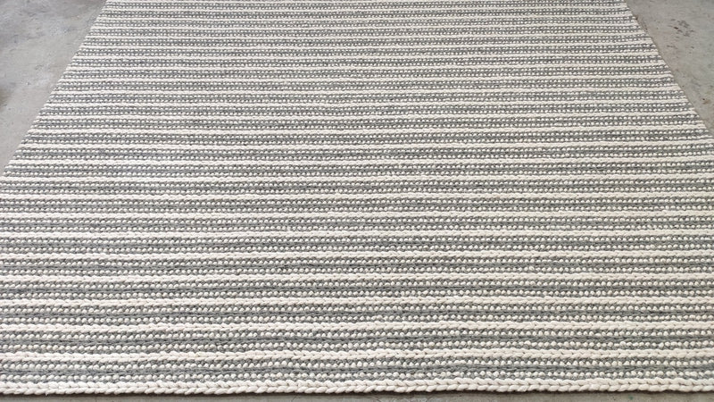 Marie 8x10 Ivory and Grey Striped Handwoven Durrie Rug | Banana Manor Rug Company