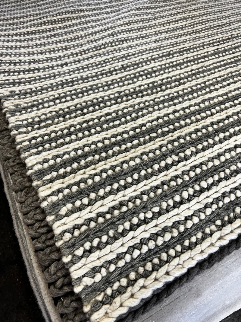 Marie 8x10 Ivory and Grey Striped Handwoven Durrie Rug | Banana Manor Rug Company