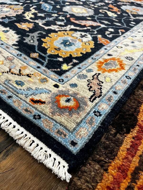 Marie Vinck 4x6 Blue and Beige Hand-Knotted Oushak Rug | Banana Manor Rug Company