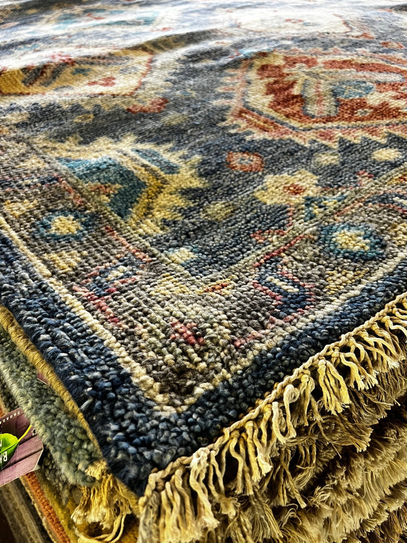 Marigny 8x9.9 Blue Hand-Knotted Oushak Rug | Banana Manor Rug Factory Outlet