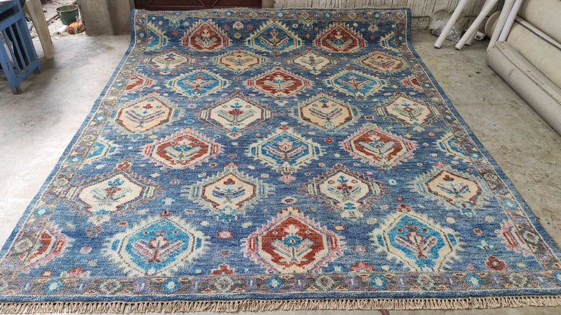 Marigny 8x9.9 Blue Hand-Knotted Oushak Rug | Banana Manor Rug Company