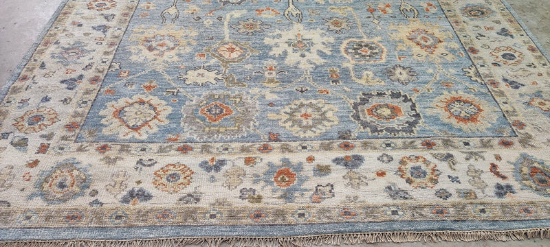 Marina Aleksandrova Hand-Knotted Oushak Rug Light Blue and Tan 9x12 | Banana Manor Rug Company